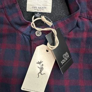 Civil Society Men's Casual Navy and Red Checkered Shirt